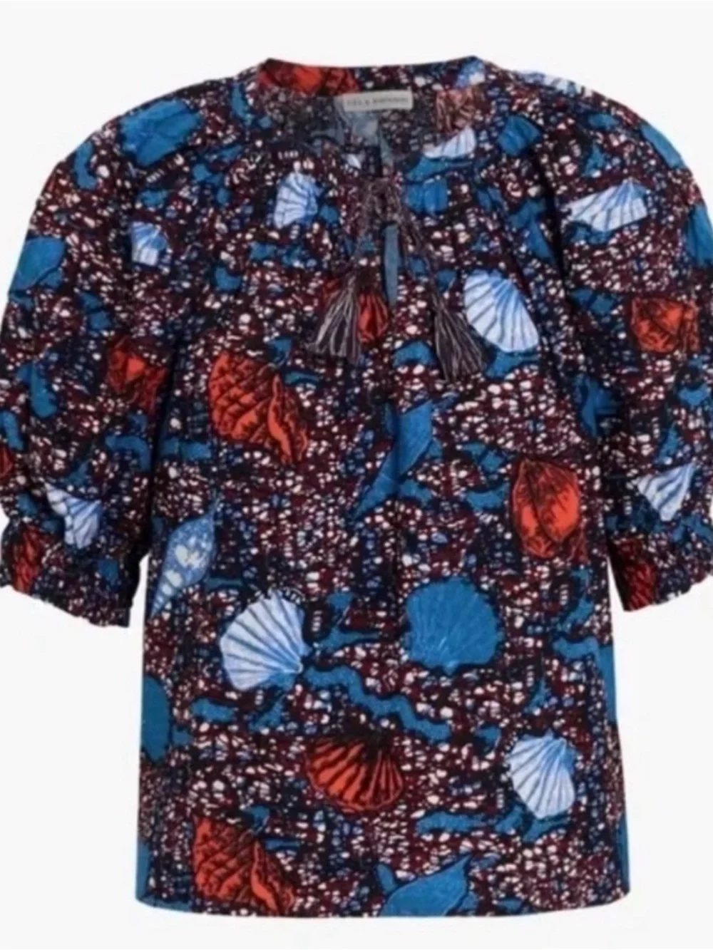 Ulla Johnson Seashell Print Cotton Poplin Puff Sleeve Top Size 6